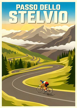 Passo dello Stelvio Cycling Poster