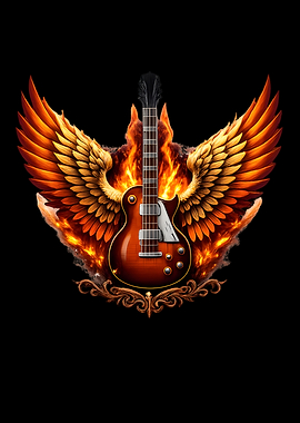 Flaming Guitar with Wings