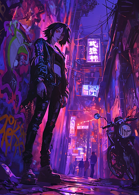 Cyberpunk Girl in Neon Alley