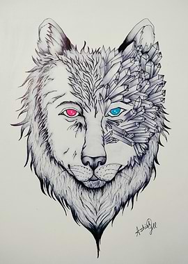 Wolf with Crystal and Fur Texture
