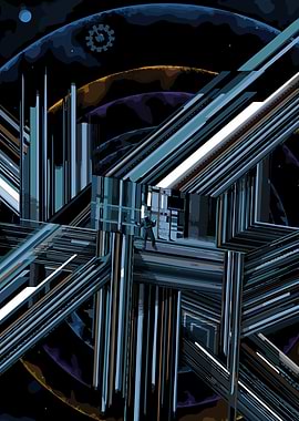 Abstract Space Station with Figure