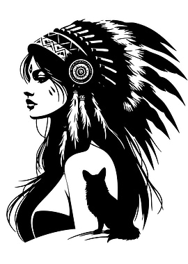 Native American Woman with Fox Silhouette