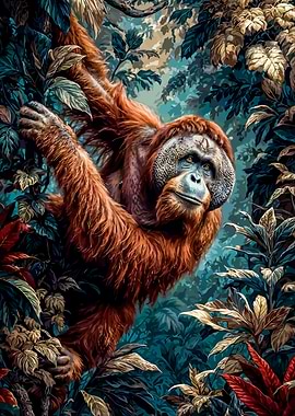 Orangutan in Lush Jungle Foliage