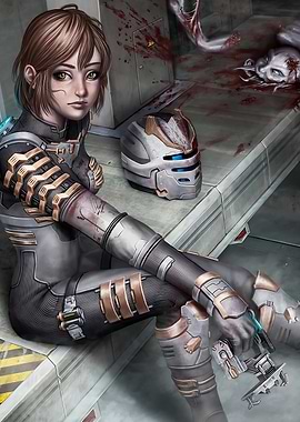Dead Space Sci-Fi Warrior Woman with Helmet