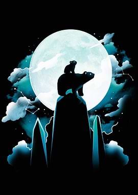 Bear Family Under Moonlight