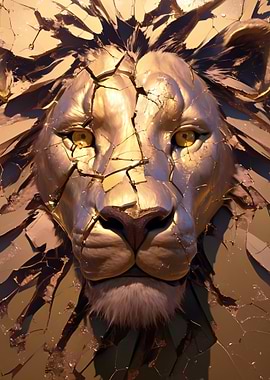 Golden Lion Head with Cracks