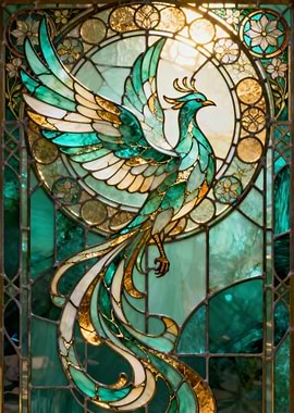 Stained Glass Phoenix Bird Art