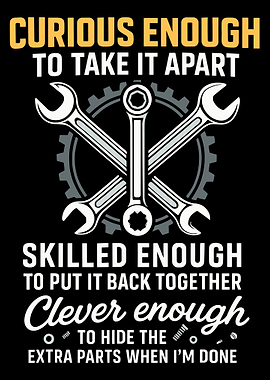 Funny Mechanic Poster, Wrenches Gear Wall Art, Humorous Tool Lover Workshop Print