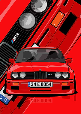 Red BMW M3 E30 Illustration