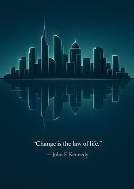 Cityscape Reflection with Kennedy Quote