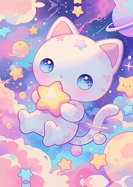 Moon And Sun: cute cat Sun in space with stars