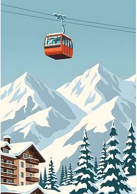 Winter Mountain Landscape with Gondola