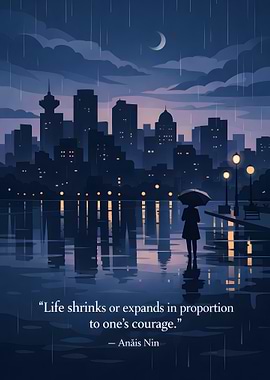 Rainy Cityscape with Inspirational Quote