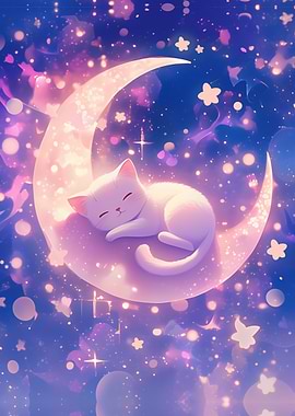 Moon And Sun: sleeping cat Sun on the moon