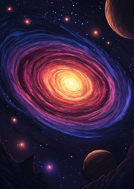 Colorful Galaxy and Planets Digital Art