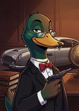 Duck Agent with Gun and Car