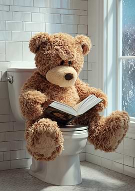 Teddy Bear Reading on Toilet