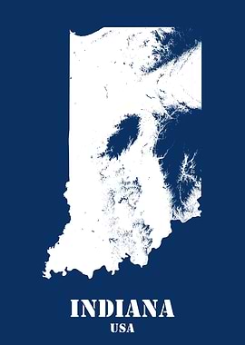 Indiana USA State Minimalist White Topographic Contour Relief Map featuring terrain on navy blue background