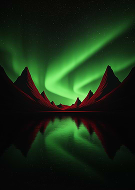 Aurora Borealis over Mountain Lake