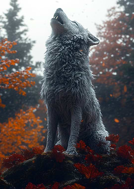 Howling Wolf in Autumn Forest