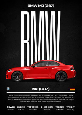 BMW M2 (G87) Red Car Poster