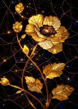 Golden Flower Stained Glass Art
