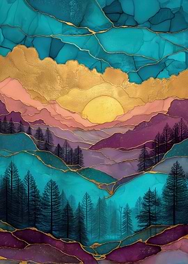 Abstract Landscape with Golden Accents