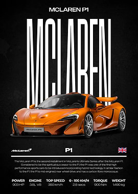 McLaren P1 Orange Car Poster