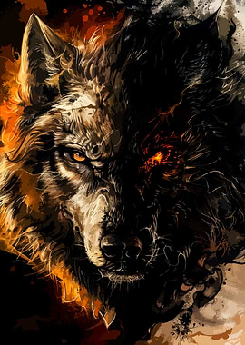 Fiery Wolf Portrait