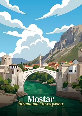 Mostar, Bosnia and Herzegovina Travel Poster