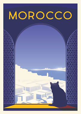 Morocco Travel Poster with Cat