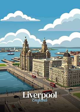Liverpool, England Cityscape Illustration