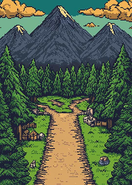 Pixel Art Mountain Landscape