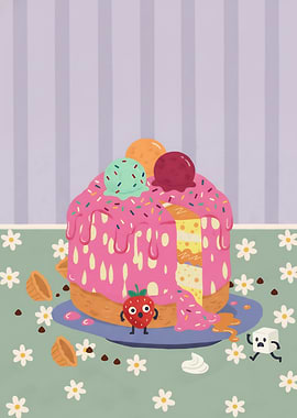 Cartoon Cake with Strawberry and Sugar