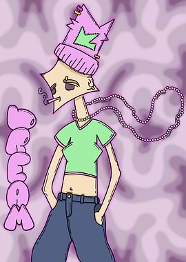 Cartoon Character with Crown and Cigarette