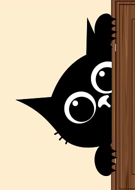Black Cat Peeking Behind Door