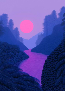 Pink Sun Over Purple River