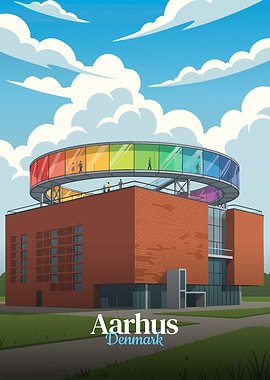 Aarhus Denmark Rainbow Panorama Illustration
