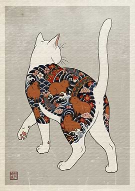 Cat with Capybara and Koi Tattoo