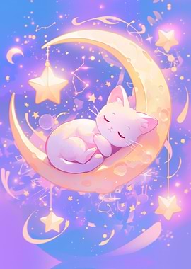 Moon And Sun: cat Sun sleeping on the moon