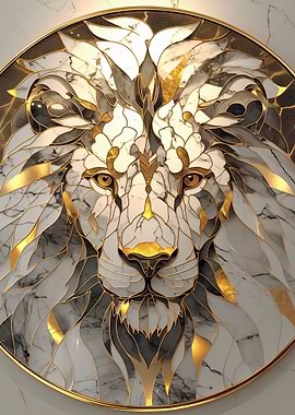 Lion Marble and Gold Art