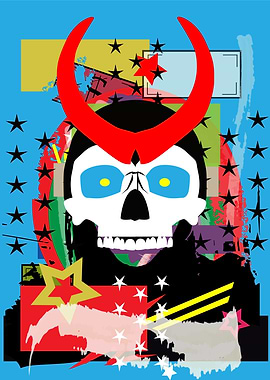 Abstract Skull with Horns and Stars