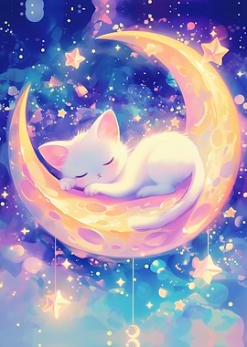 Moon And Sun: dreaming cat Sun on the moon