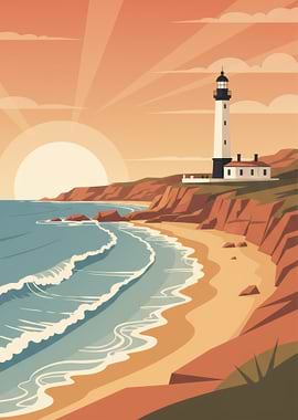 Coastal Lighthouse at Sunset
