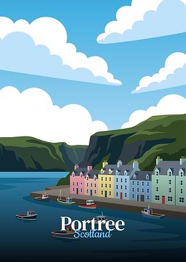 Portree Scotland Coastal Illustration