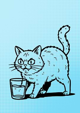 Cartoon Cat with Water Glass