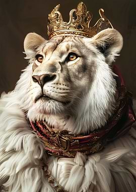 Regal Lion Portrait with Golden Crown