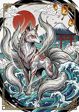 Nine-Tailed Fox Japanese Art