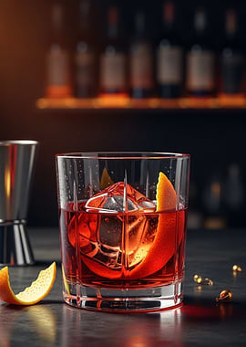 Negroni Cocktail with Orange Peel