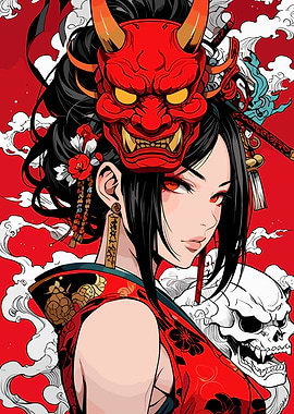Anime Girl with Oni Mask